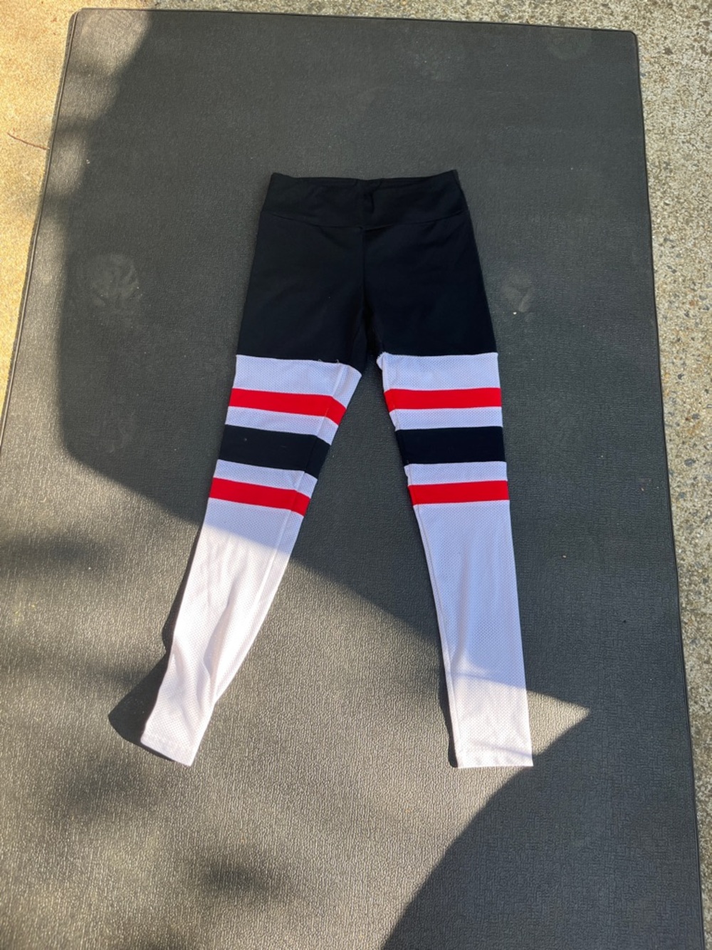 Source Unknown Black, White & Red Striped Athletic Leggings
